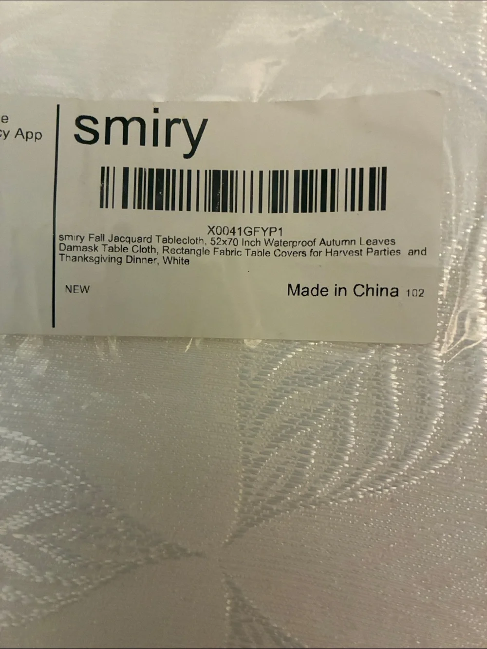 Smiry White Waterproof Jacquard Leaf Tablecloth